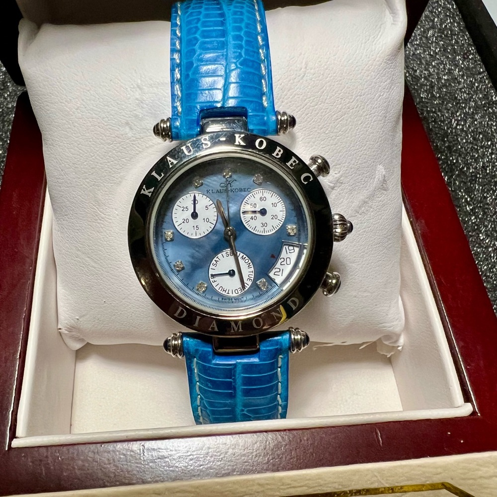 Klaus-Kobec Diamond/Mother of Pearl Sterling Silver Watch